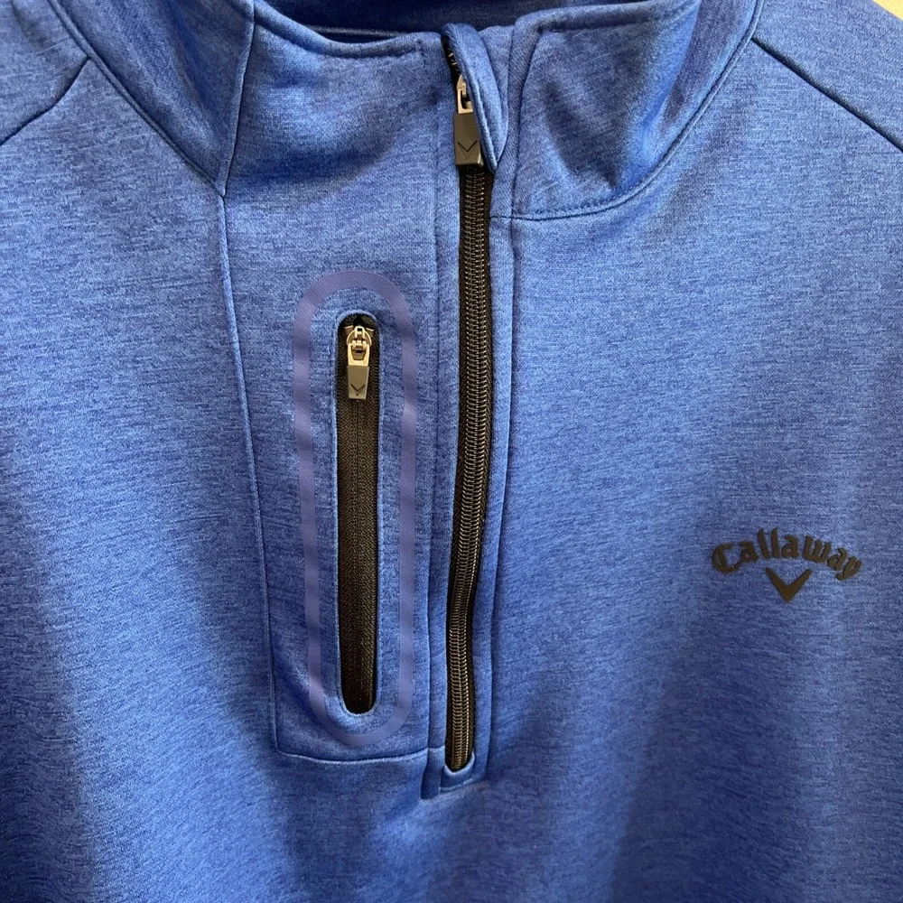 Callaway Jacket Mens 2XL XXL Blue Opti Dry Pullover Golf 1/4 Quarter Zip Logo